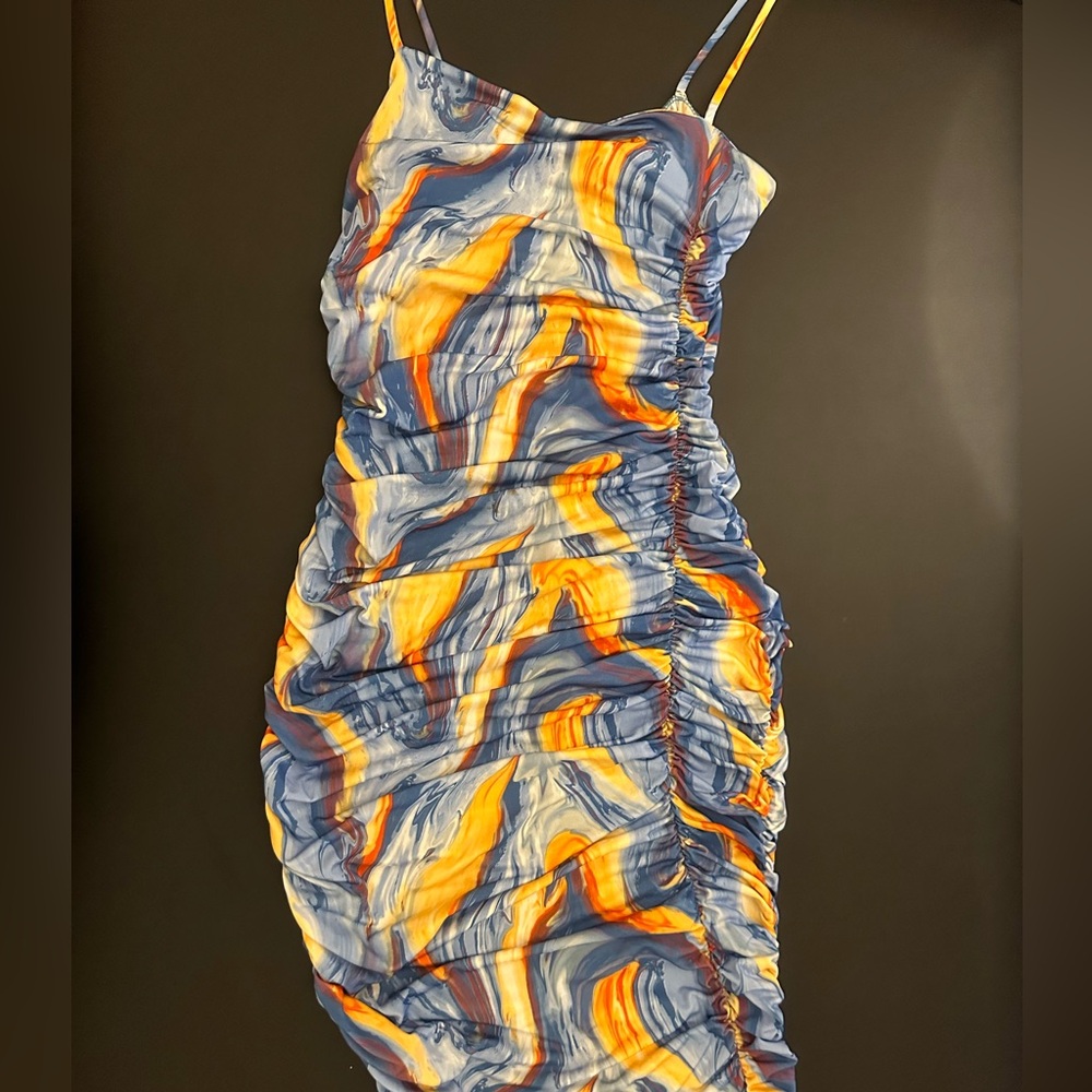 Blue and orange swirl dress size S